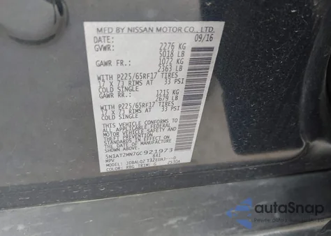 2016 Nissan Rogue Sv from USA, damaged, VIN 5N1AT2MN7GC921973